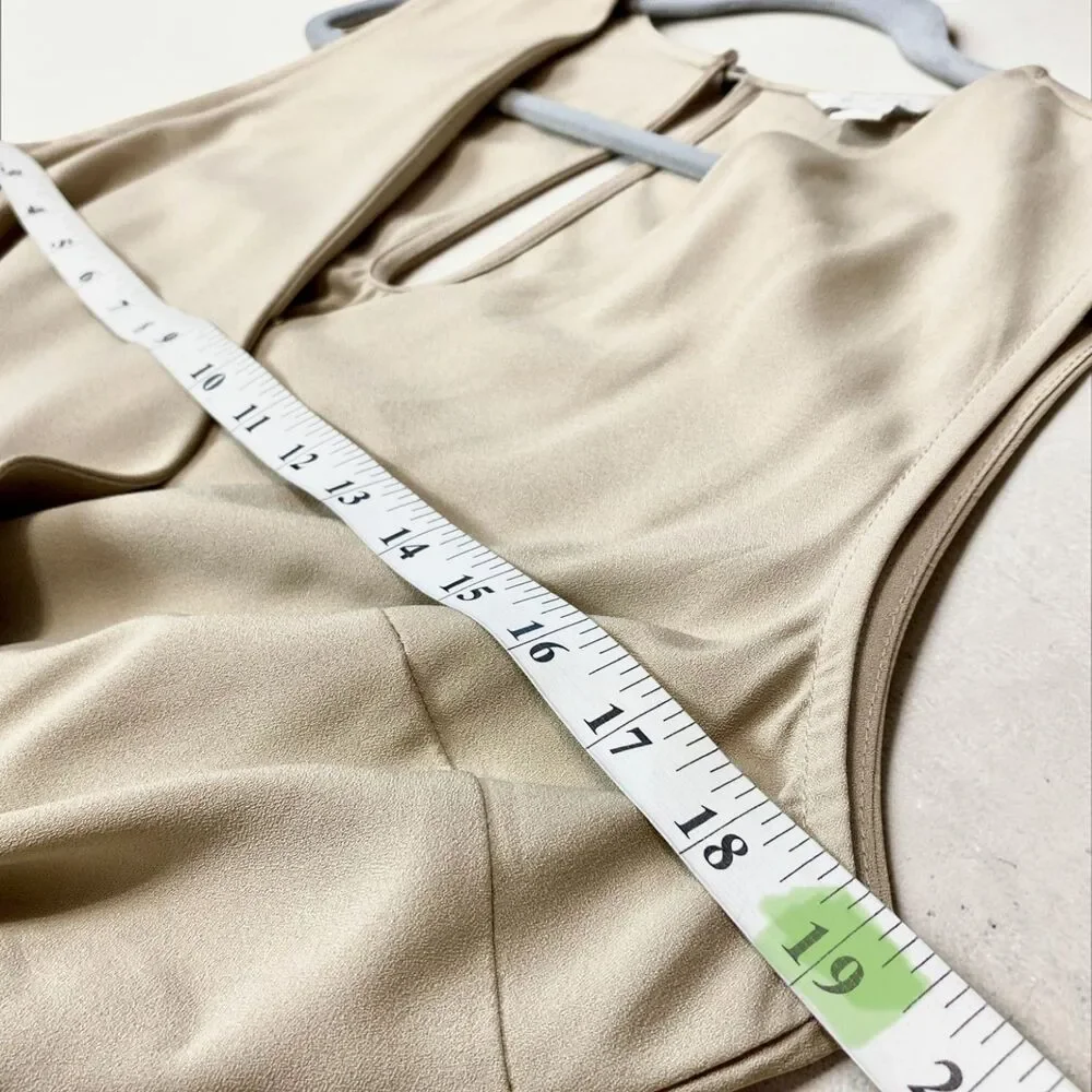 NWT Cato Jumpsuit 14/16W Beige Tan Wide Leg Side Slit Button Accent Belted Wrap
